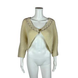 Vintage Crochet Shrug Beige One Button Handmade Sweater Cape